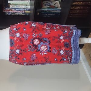 LIVE A LITTLE Red Blue Handkerchief Pattern Beaded Floral Midi  Skirt